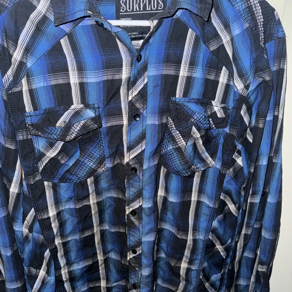 Surplus Blue and Black Plaid Men's Casual Shirt